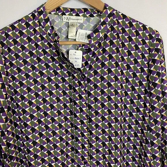 NM Neiman Marcus Geometric Print Blouse Size M NEW - Picture 5 of 10